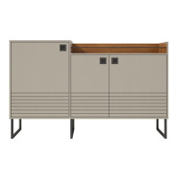 Manhattan Comfort 491881 Loft 62.59 Modern Buffet Stand with Safety Display Shelf and Steel Legs in Off White and Wood